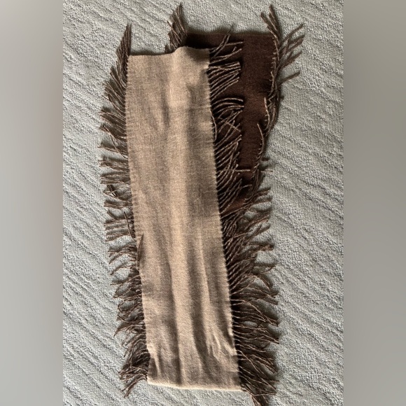2-tone Brown & Tan Cashmere Fringe Scarf - Picture 3 of 5